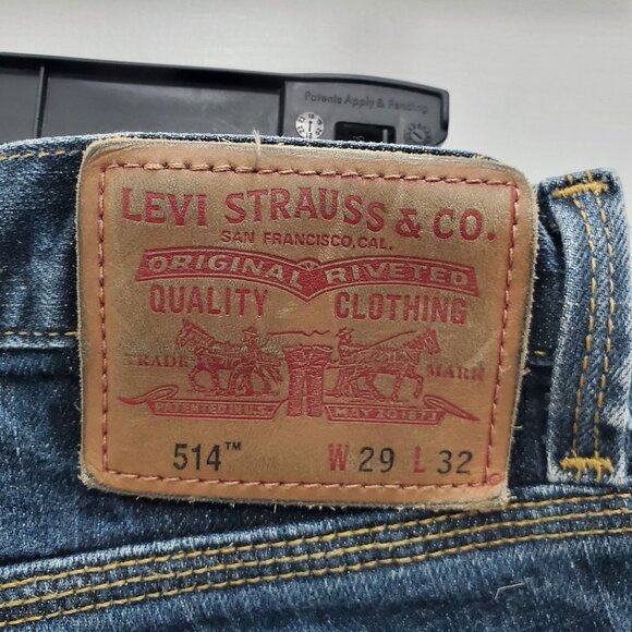 Levi's 514 Slim Straight Men's Dark Zip Thigh Pocket‎ Distressed Jeans 29x32 - Picture 5 of 7